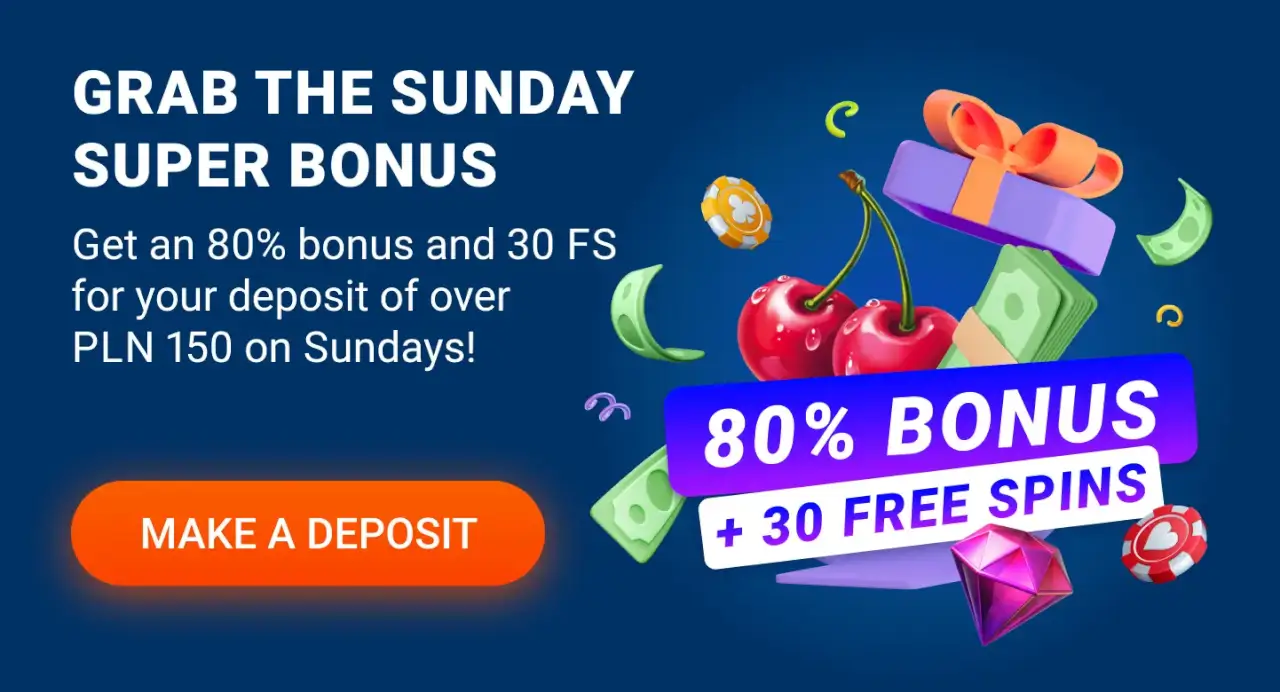 nedělní superbonus +80 % a 30 FS Mostbet