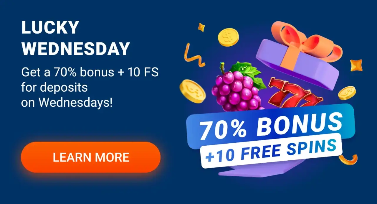 šťastná středa bonus 70 % + 10 FS Mostbet