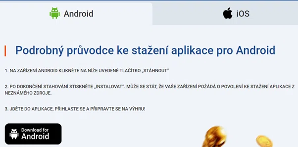 Stránka pro stažení mobilní aplikace MostBet