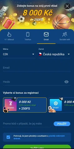 Registrace v aplikaci MostBet