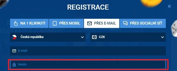 Zadání hesla při registraci na MostBet